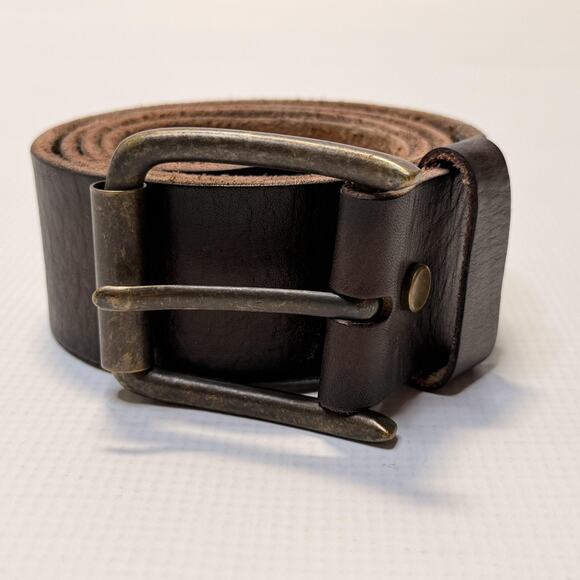Will Leather Goods Belt Mens 36 Dark Brown Studded Leather Antique Brass Buckle - Picture 1 of 8